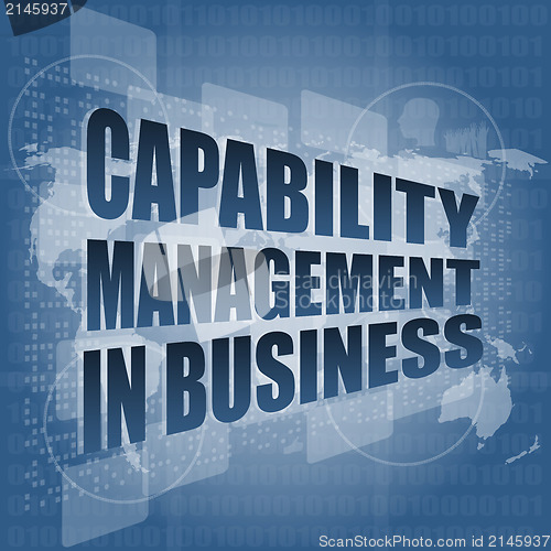 Image of capability management in business words on touch screen interface
