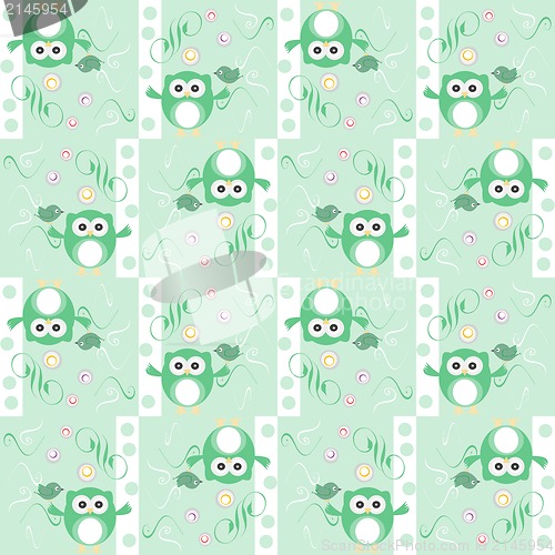 Image of Seamless colourfull owl and birds pattern for kids