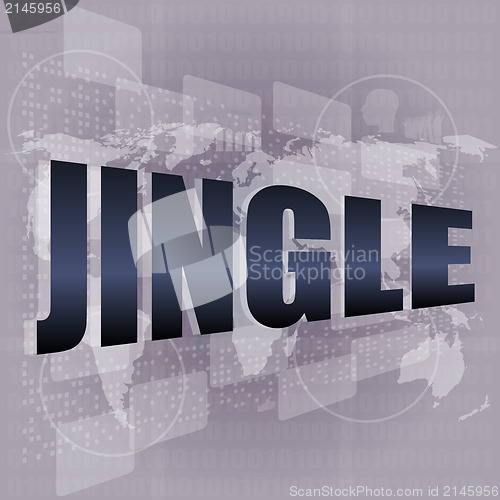Image of jingle word on digital screen background with world map