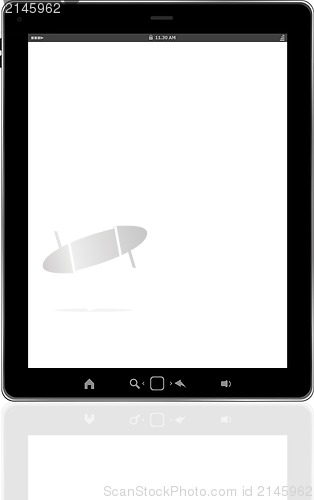 Image of Tablet computer. Black frame tablet pc with white screen, isolated of background