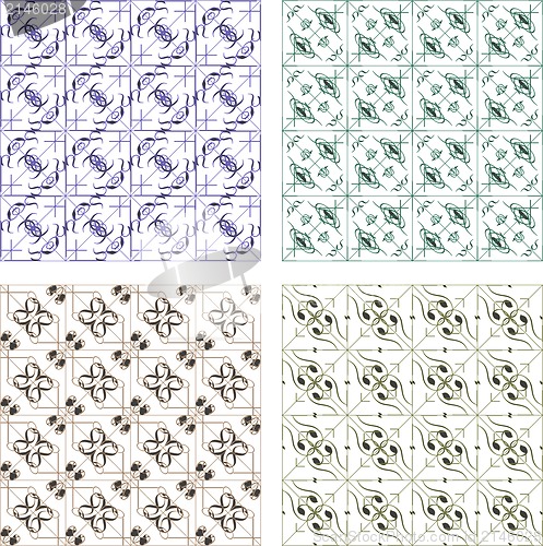 Image of Seamless wallpaper pattern, set of four colors
