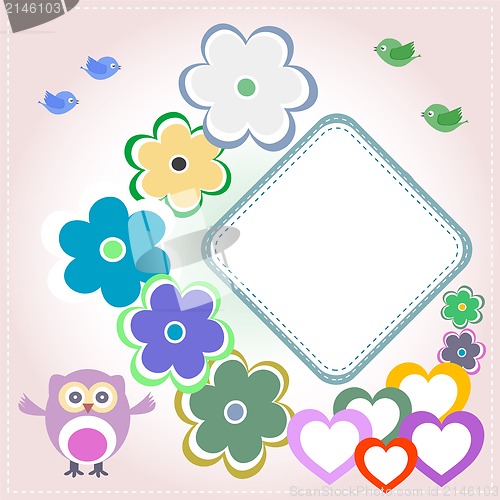 Image of Seamless colourfull owl flower pattern for kids