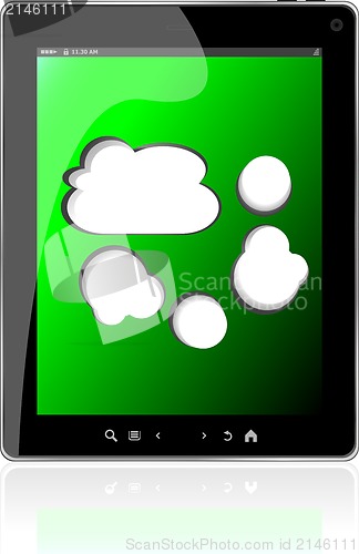 Image of Cloud-computing connection on the digital tablet pc. Conceptual image. Isolated on white
