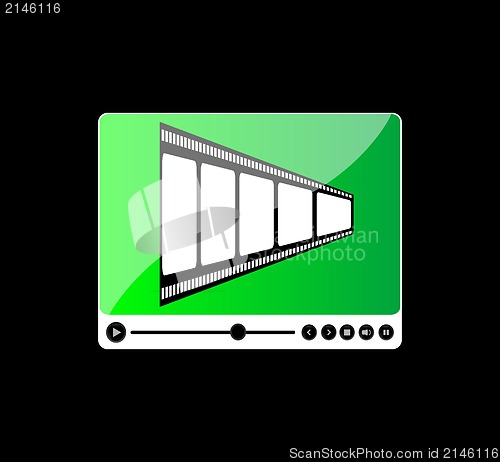 Image of Blank film strip on digital media player on black background
