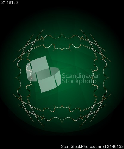 Image of Green and gold invitation card with ornament motif