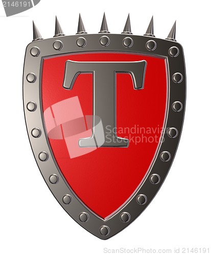 Image of shield with letter t