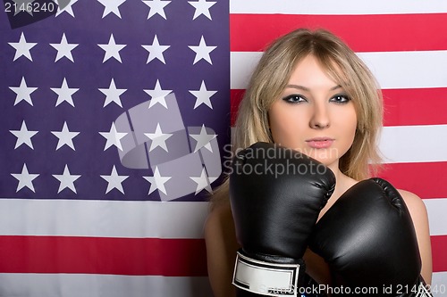 Image of Beautiful young blonde with boxing gloves