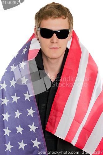 Image of Young man in the American flag