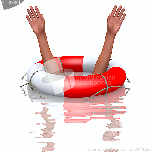 Image of Rescue buoy and drowning hands