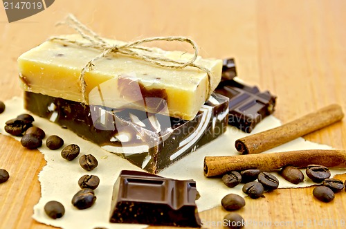 Image of Soap homemade with chocolate on paper and board