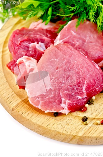 Image of Meat slices on a round plate with greens