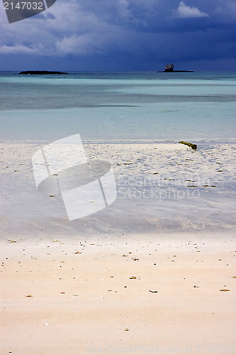 Image of  sky sand isle and rock in indian ocean 