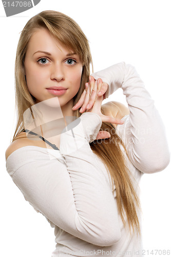 Image of Playful young blond woman