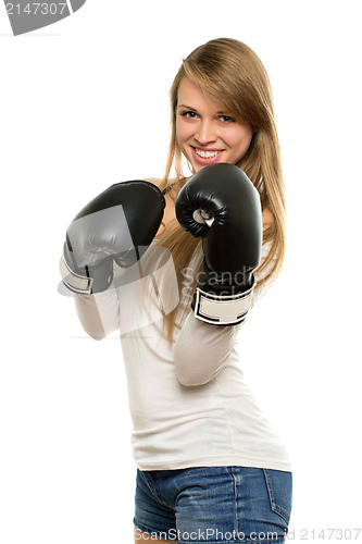 Image of Smiling blond woman