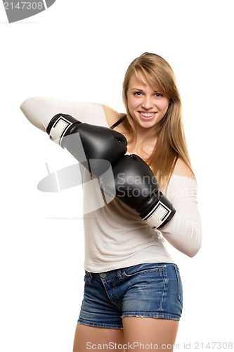 Image of Pretty woman with boxing gloves