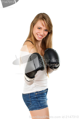 Image of Young blonde with boxing gloves