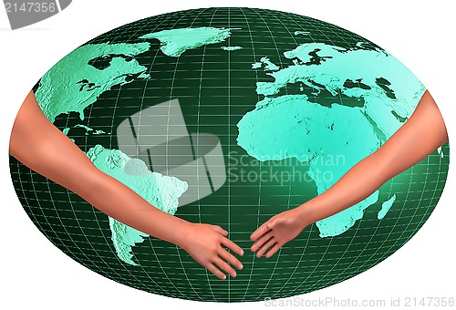 Image of Handshake over world