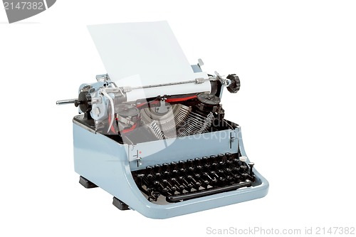 Image of retro uncovered blue typewriter