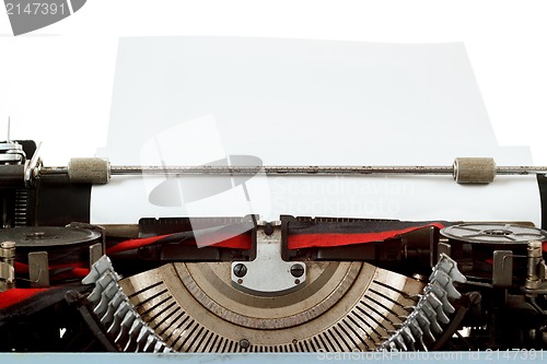 Image of retro typewriter close up with entered paper