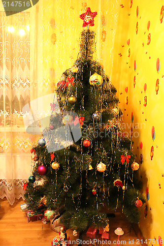 Image of harmonous and dressed up New Year's fur-tree