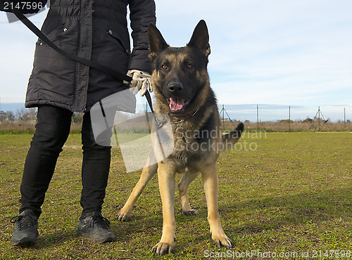 Image of german shepherd and owner