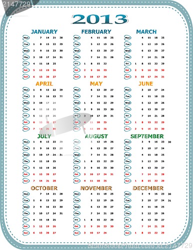 Image of Simple 2013 year calendar