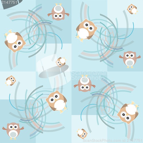 Image of Seamless pattern with owl and birds for kids