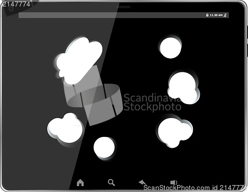 Image of speech bubble on black tablet pc social, network concept