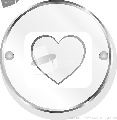 Image of Valentines's day technology icon (button) with heart, metal texture