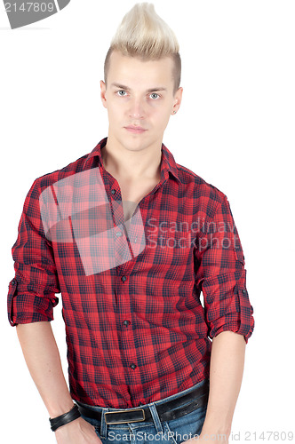 Image of Portrait of handsome man in red shirt