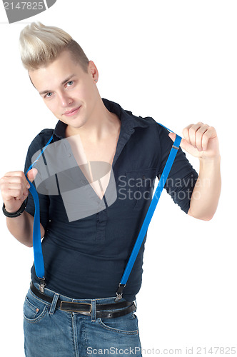 Image of Portrait of handsome man in blue shirt