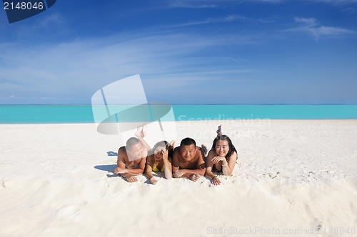 Image of group of happy young people have fun on bach
