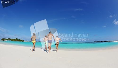 Image of group of happy young people have fun on bach