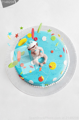 Image of Blue birthday cake - top view