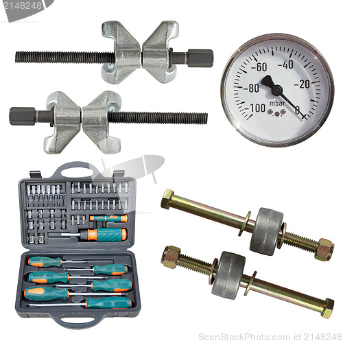 Image of Tools in toolbox. Isolated on white background