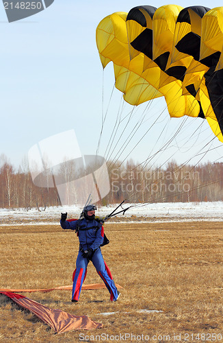 Image of Parachutist Jumper in the helmet after the jump