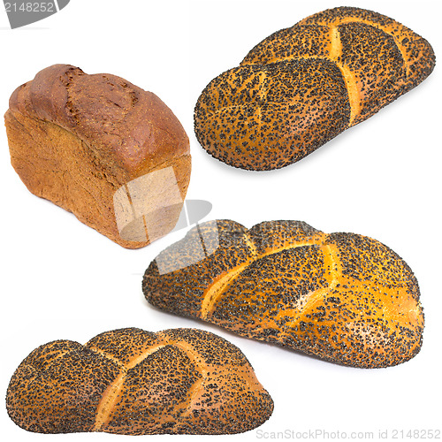 Image of Assortment of different types of bread isolated on white backgro