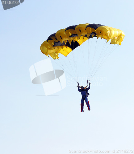 Image of Parachutist Jumper in the helmet after the jump