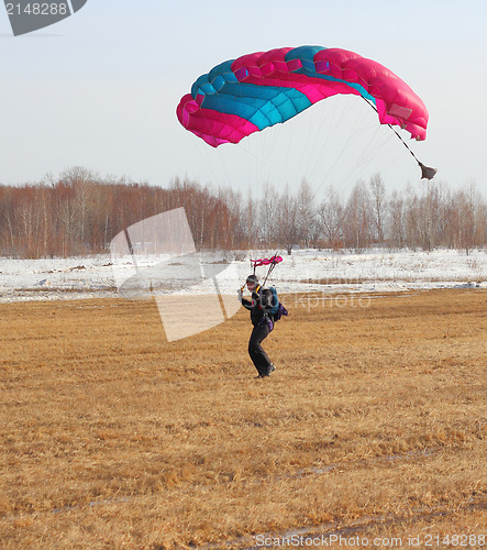 Image of Parachutist Jumper in the helmet after the jump