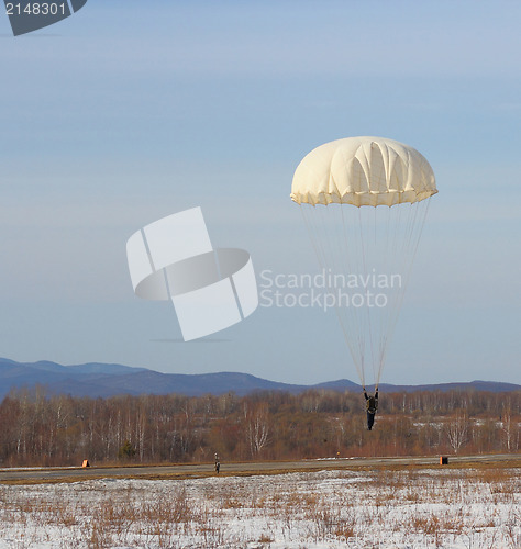 Image of Parachutist Jumper in the helmet after the jump
