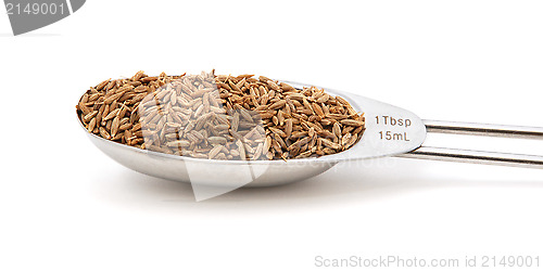 Image of Cumin seeds measured in a metal tablespoon