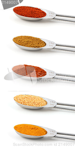 Image of Spices measured in metal teaspoons