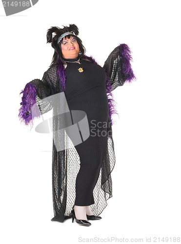 Image of Cheerful man, Drag Queen, in a Female Suit