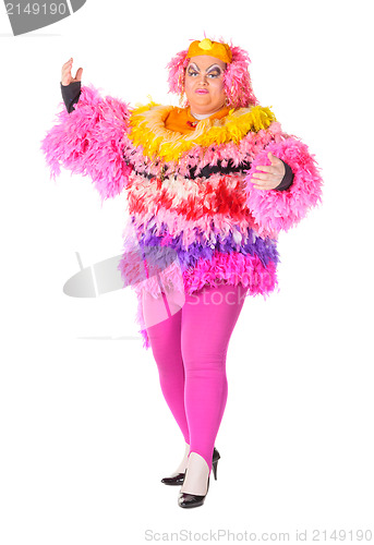 Image of Cheerful man, Drag Queen, in a Female Suit