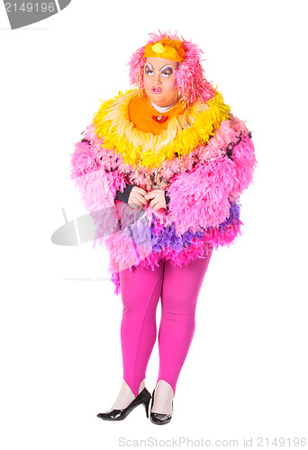 Image of Cheerful man, Drag Queen, in a Female Suit