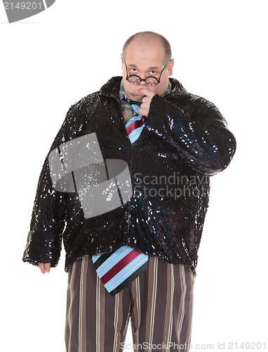 Image of Obese man with an outrageous fashion sense