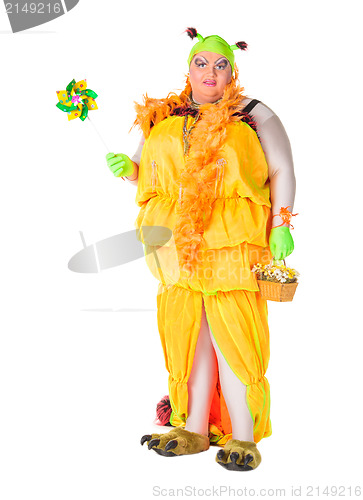 Image of Cheerful man, Drag Queen, in a Female Suit