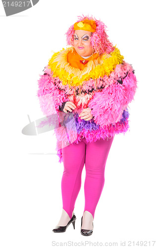 Image of Cheerful man, Drag Queen, in a Female Suit