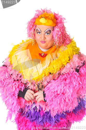 Image of Cheerful man, Drag Queen, in a Female Suit