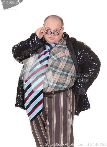 Image of Obese man with an outrageous fashion sense